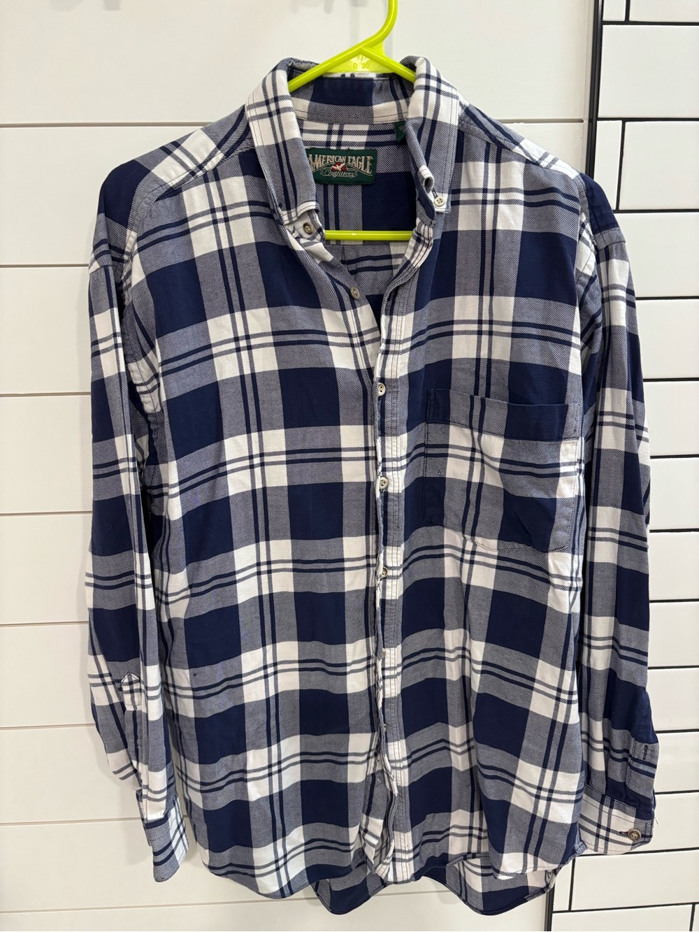 American Eagle Outfitters Navy and White Plaid Button-Up Shirt